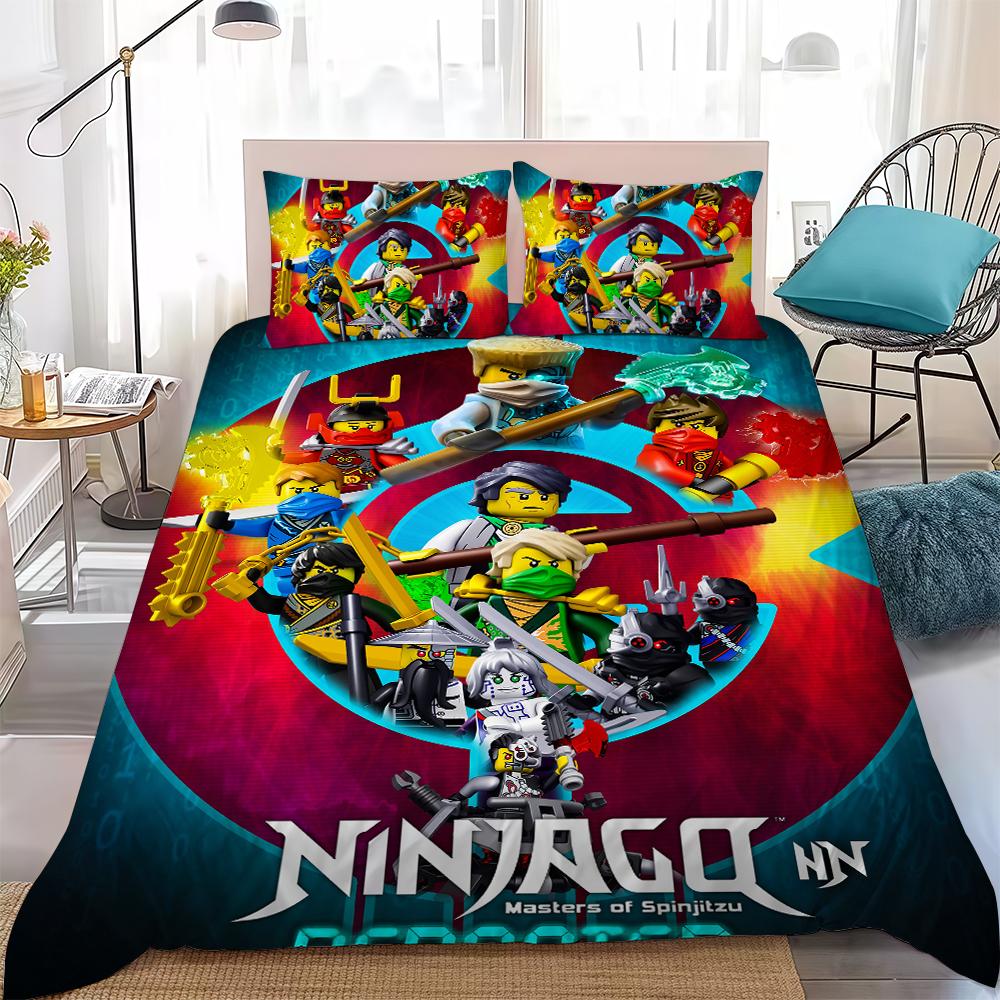 Мультяшный набор пододеяльников N-Ninjagos Домашний стиль Постельное белье Мягкий Стирка Хлопок Кровать Набор из 3 предметов Подарок для студенческого общежития