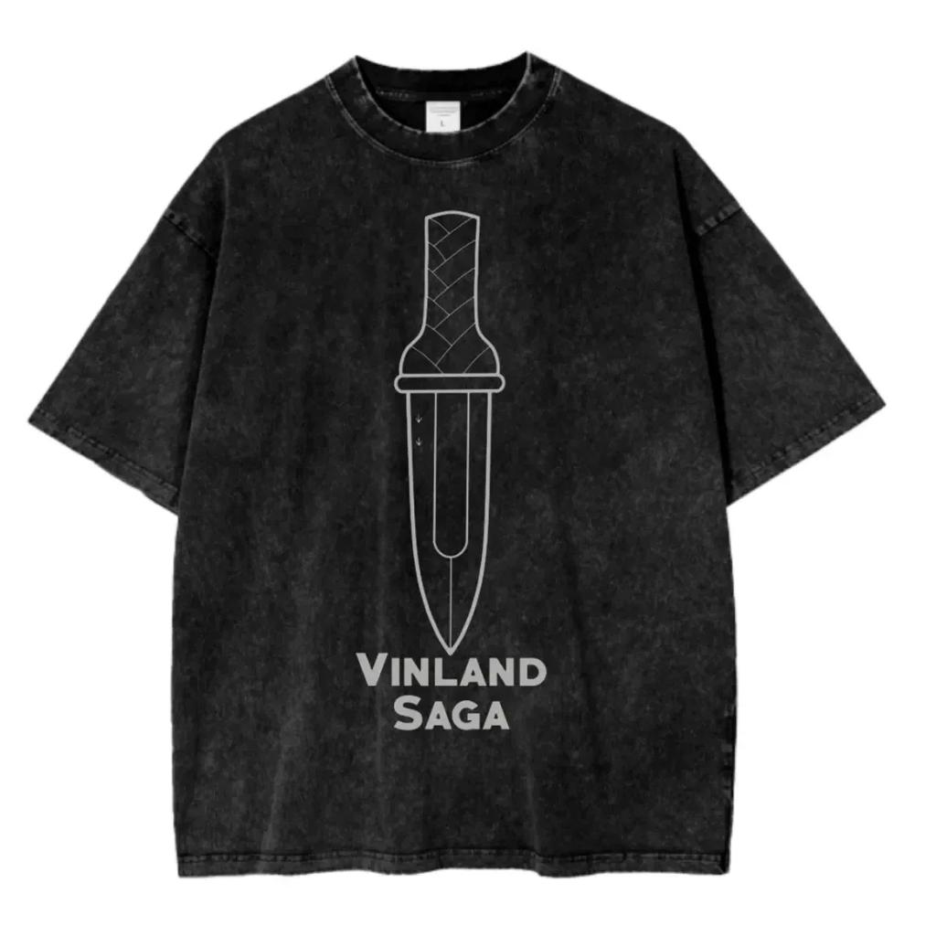 2026 summer Vinland Saga Anime Washed T-shirt Unisex Casual Oversized Short Sleeve Tee With Thorfinn Print For Fans