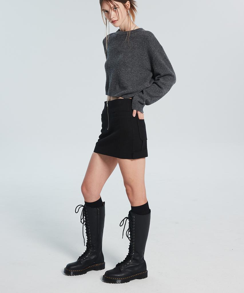 Lacleir Front Zip Mini Skirt [Black]