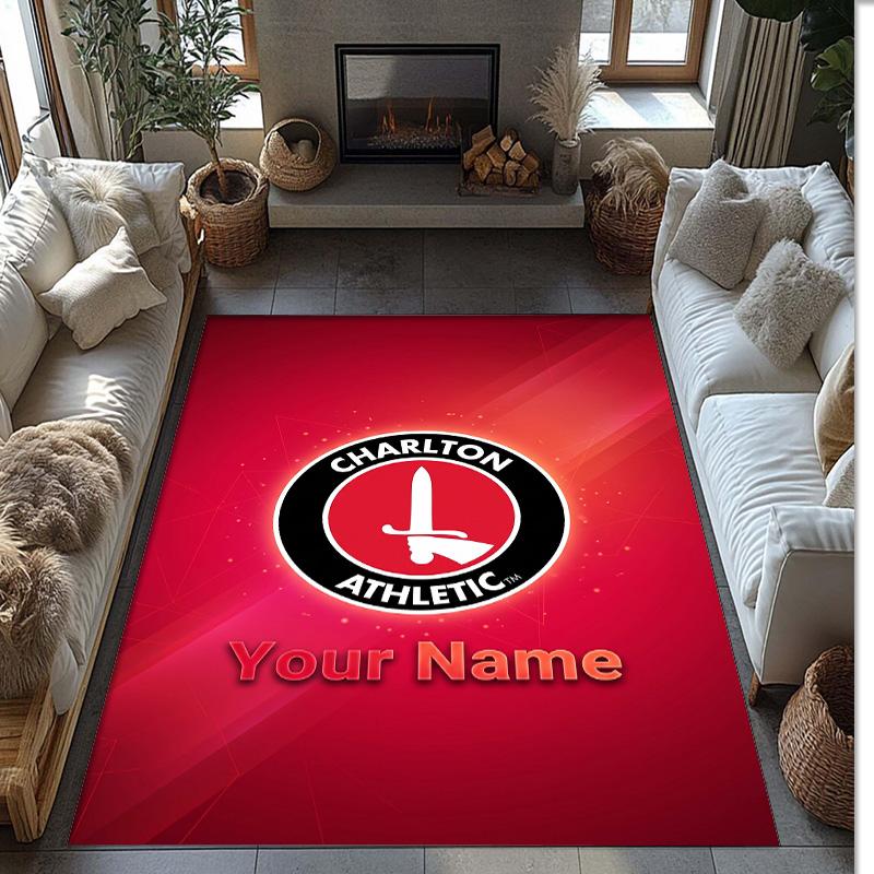 Charlton Athletic Printed Crystal Velvet Rug Non‑Slip Crystal Velvet Carpet For Sofa Bedroom Indoor Home Decoration