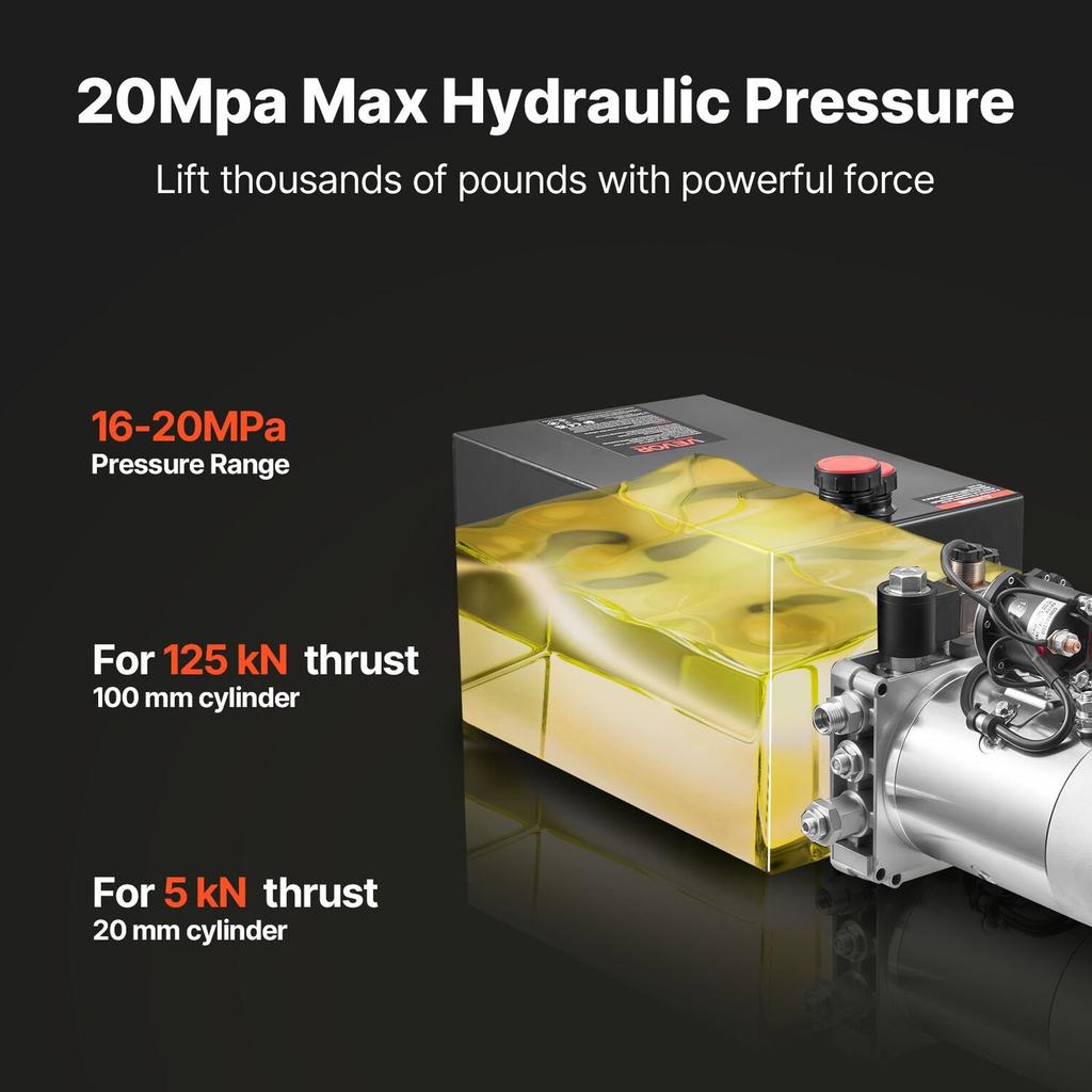 10 L Hydraulic Power Unit, Single Acting Dump Trailer Pump, 22 MPa Max Relief Pressure & 3.4 L/min Flow Rate, DC 12V Hydraulic Pump with Metal