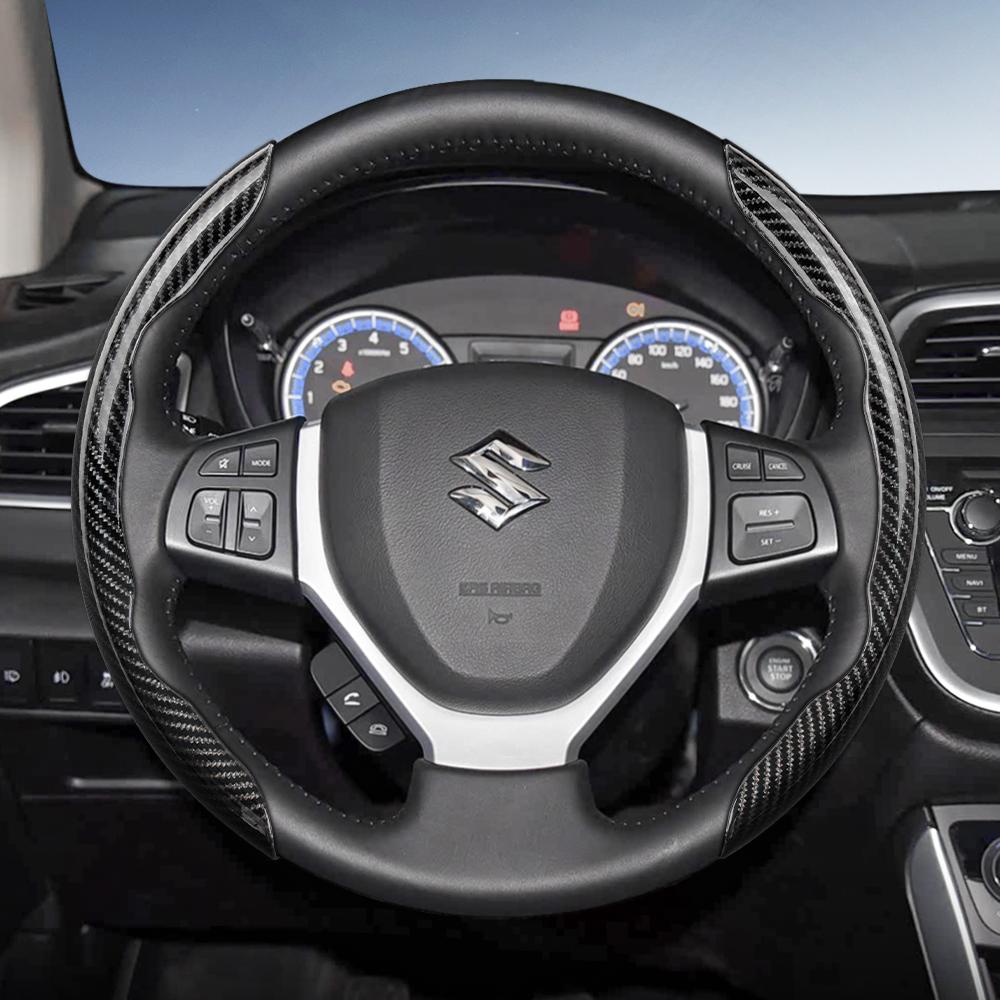 zkfan8 Suitable for Suzuki Carbon Fiber Texture Steering Wheel Cover with Segmented Quick-Release Design for Wagon R Swift Ertiga Brezza Baleno Fronx