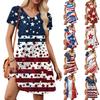 Женский свободный сарафан с коротким рукавом и V-образным вырезом с принтом «День независимости» и карманами