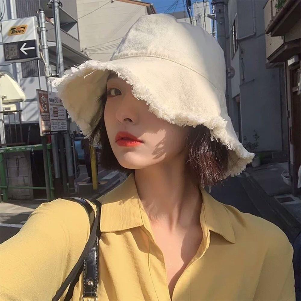 Foldable Thin Bucket Hat Sunshade Sun Protection Cap Soft Raw Edge Fisherman Hat Men