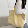 Zipper Shoulder Bag Large Capacity Shopping Handbag Cute Stripe Canvas Tote Bag  Women