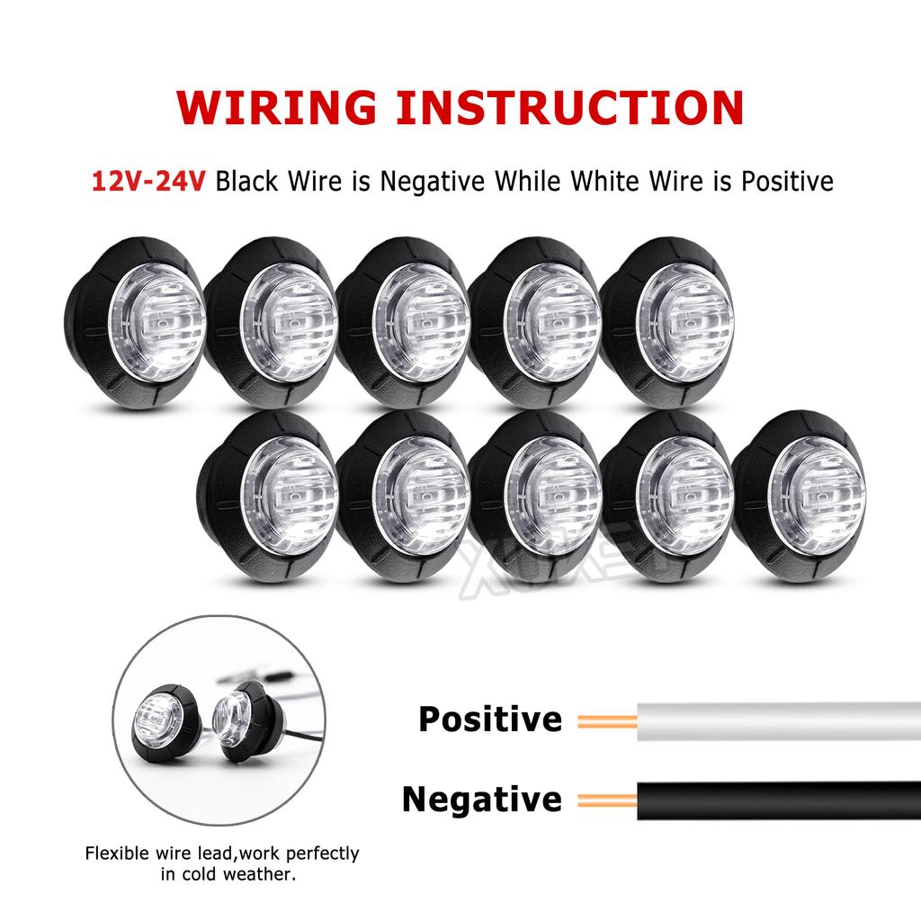 10x белых мини круглых 3/4" габаритных фонарей для решетки радиатора, боковых габаритных огней, светодиодных фонарей 12 В 24 В для прицепа, каравана, кемпера, автофургона, дневных ходовых огней