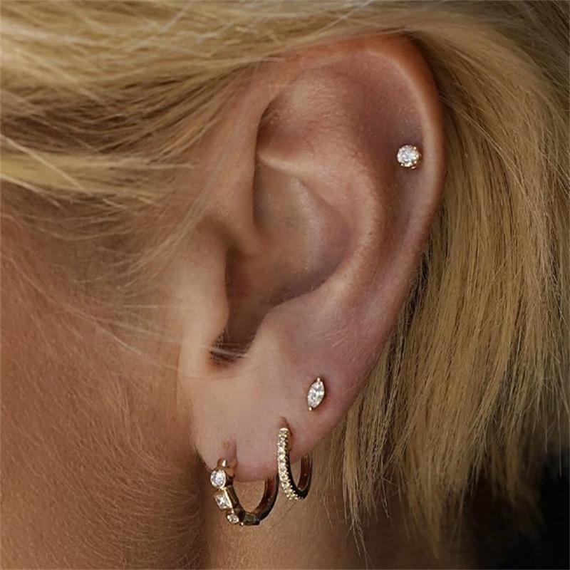 Мини Геометрические Серьги-Гвоздики из Стерлингового Серебра 925 Пробы с Покрытием 18K Золотом для Женщин, Усыпанные Цирконами 5A, Крошечные Повседневные Украшения