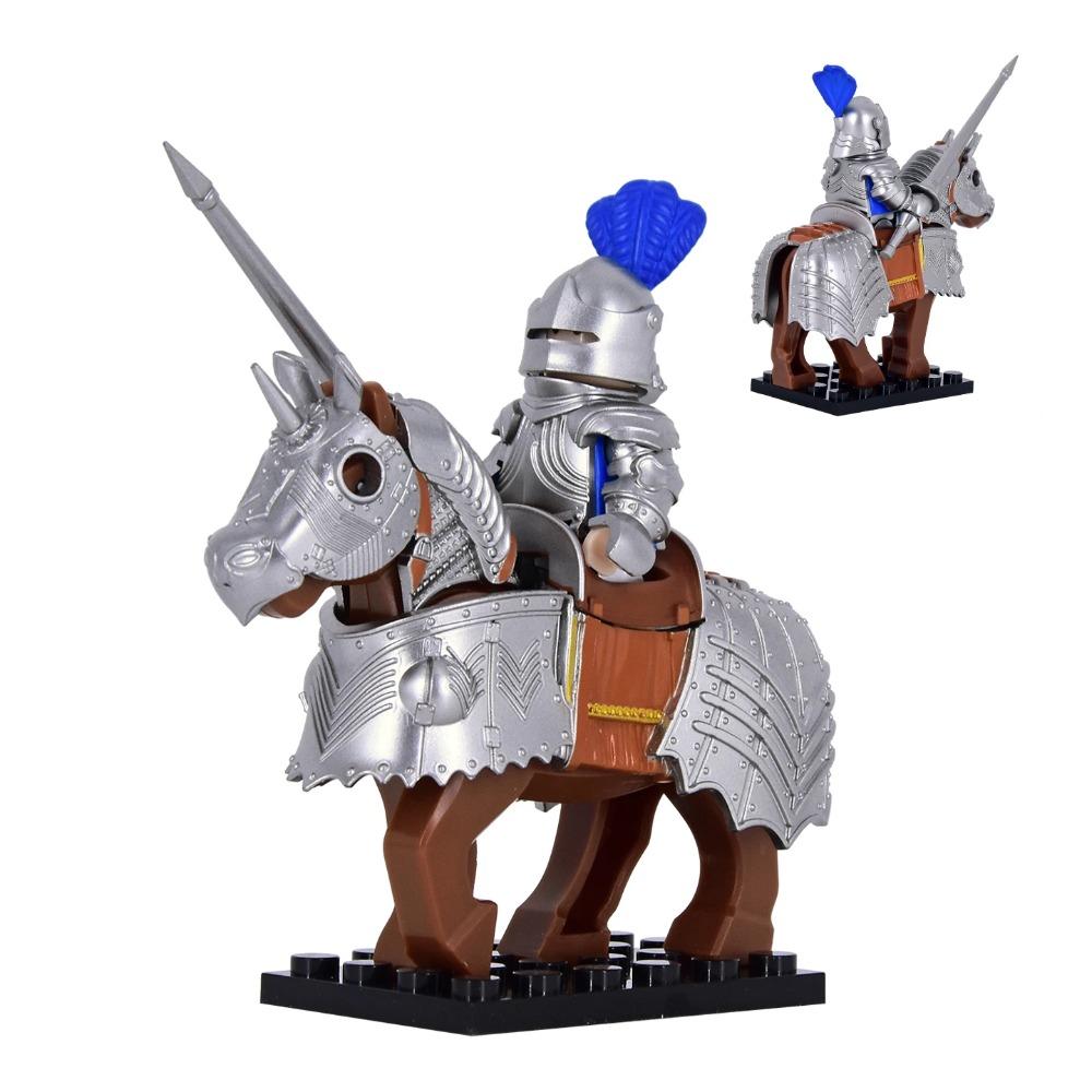 Gothic Style Multiple Colors Knight On Warhorse, Detailed Armor Horse Trappings Building Block Toy Perfect for Medieval