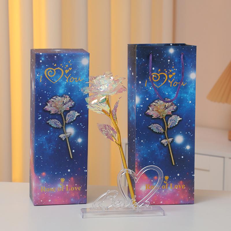 Роза из 24-каратной золотой фольги Светящийся букет: Сохраненные искусственные цветы на День святого Валентина, День матери и дни рождения