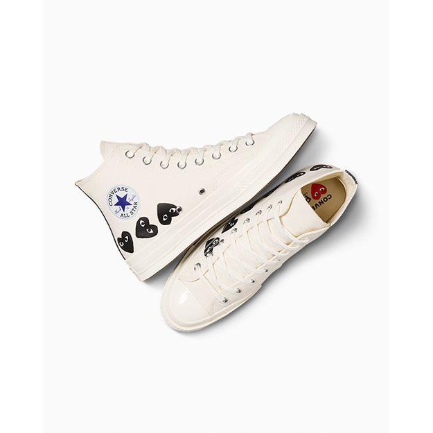 Comme des Garçons PLAY x Converse Chuck 70 High Multi Heart - Молочно-черные унисекс кроссовки кремового цвета A08148C