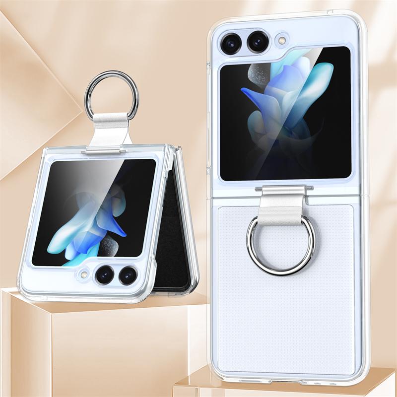 Однотонный складной чехол с кольцом-застежкой для пальца для Samsung Z Flip 6 5 Zflip 5 Z Flip4 Z flip 3 5G Ударопрочная матовая прозрачная крышка