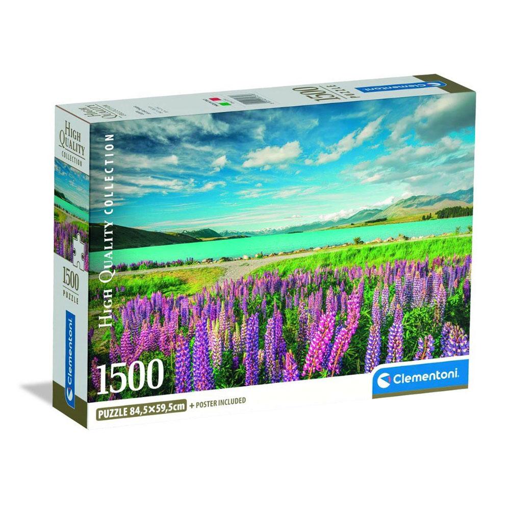 1500 Piece Puzzle. Compact Lupins at Lake Tekapo