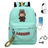 Labubu Printed Student Bag Iron Chain Trend Backpack Usb Bag