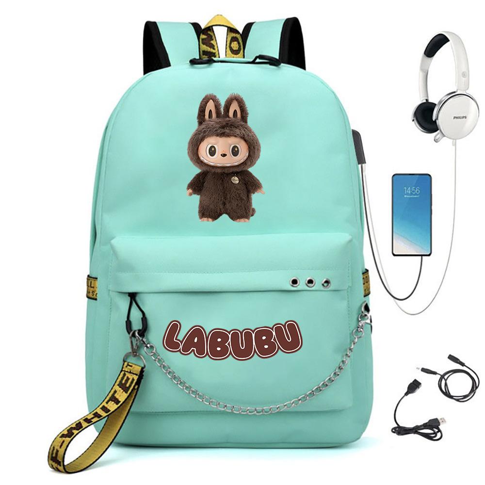 Labubu Printed Student Bag Iron Chain Trend Backpack Usb Bag