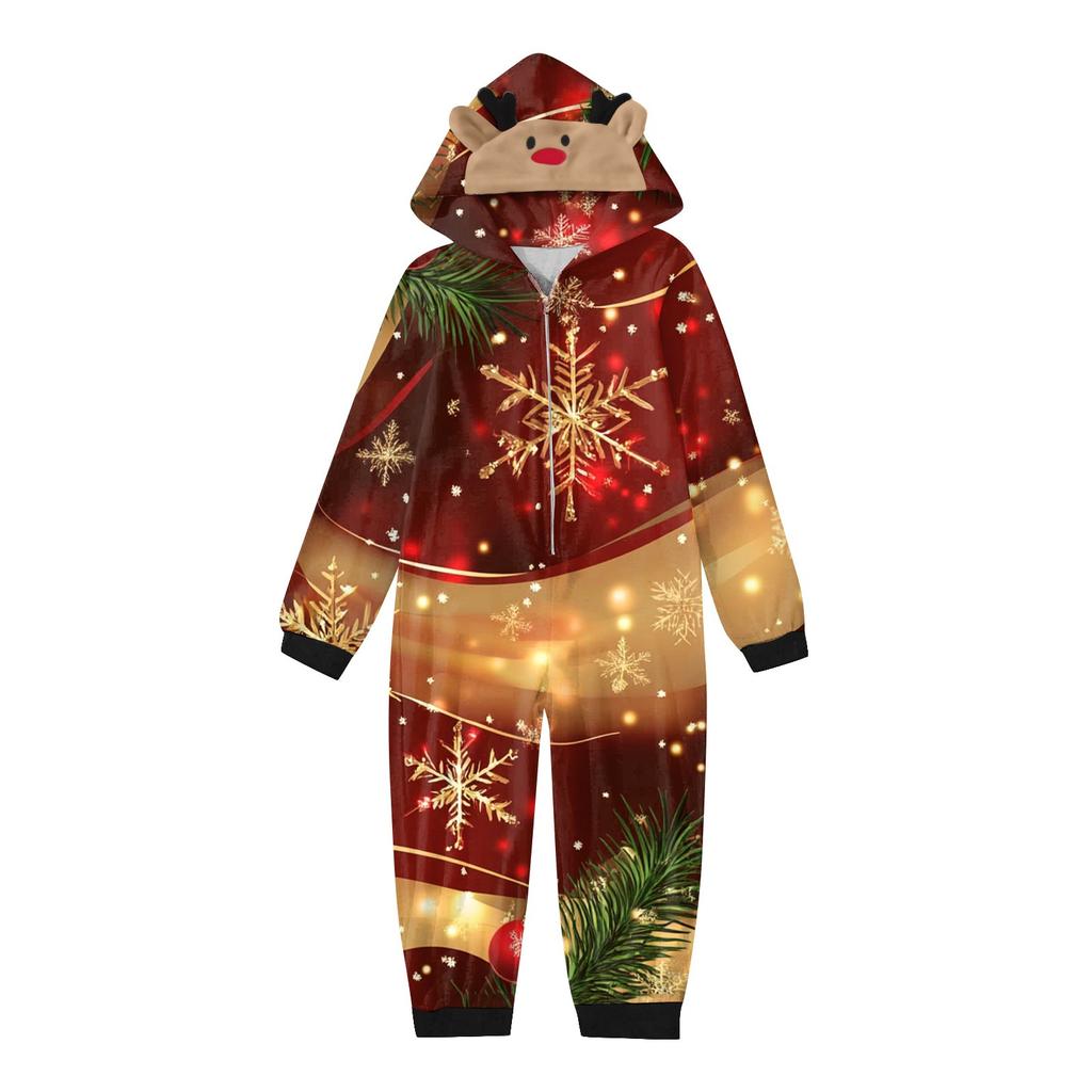 Комплект комбинезона на молнии с капюшоном и длинными рукавами для всей семьи с рождественским принтом