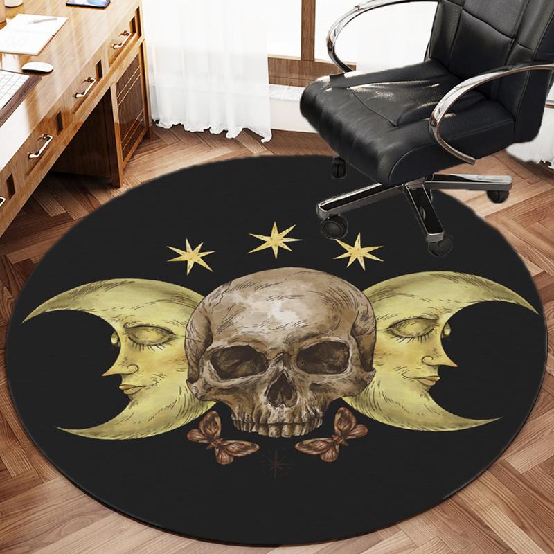 Skull Moon Round Rug Nonslip Area Rug Office Chair Mat Carpet For Living Room Bedroom Home Decor