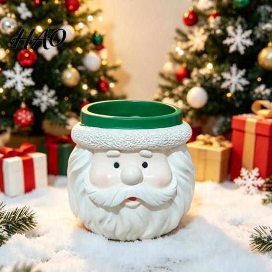 Mini Foliage Plant Container Cute Santa Claus Resin Flowerpot, Decorative Christmas Desktop Storage Organizer Planter, Hand Painted for Indoor