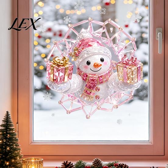 Durable Holiday Window Art 2Pcs Stained Glass Style Christmas Clings, Double?Sided Printed Xmas Static Self Adhesive Seasonal Decor Decals, Snowman
