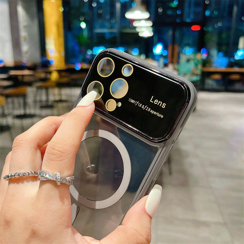Роскошный чехол для линз с большим окном, магнитный чехол из ТПУ для беспроводной зарядки для iPhone 14 13 12 11 Pro Max, универсальный защитный чехол от падения