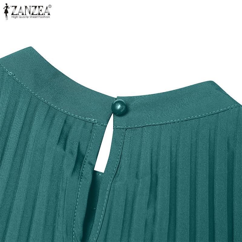 ZANZEA Женское летнее повседневное однотонное свободное безрукавное плиссированное платье