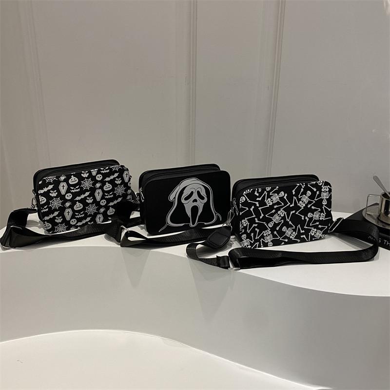 Halloween Skull Shoulder Bag For Women Pu Leather Casual Crossbody Purse With Zipper Closure