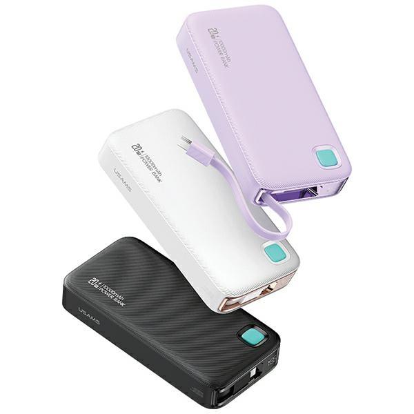 Powerbank USAMS ze zwijanym kablem USB-C 10000 mAh 20W PD Szybkie ładowanie Czarny