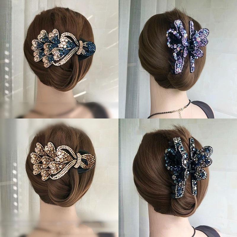Hair Shine Diamond Multicolor Large Claw Hairwear Fashion Women Heart Butterfly Hair Clip Rhinestone Hair Accessory