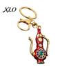 Alloy Key Holder Retro Teapot Keychain with Rhinestones, Ethnic Style Pitcher Vintage Pot Ring, Decorative Pendant for Handbags Backpacks Car
