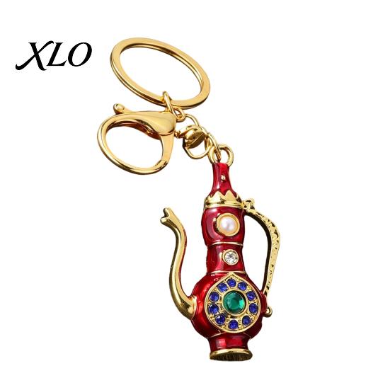 Alloy Key Holder Retro Teapot Keychain with Rhinestones, Ethnic Style Pitcher Vintage Pot Ring, Decorative Pendant for Handbags Backpacks Car