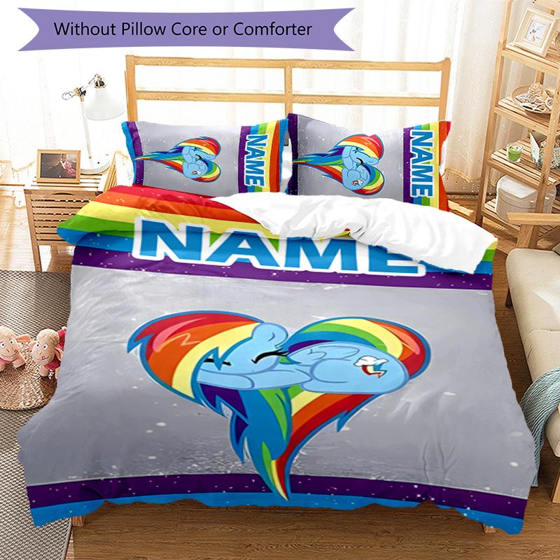 3pcs My Little Pony6 Cover Set - Personalized Name, HD Printed Bedding with 1 Cover and 2 Pillowcases - Perfect for Home Decor, Easy Care