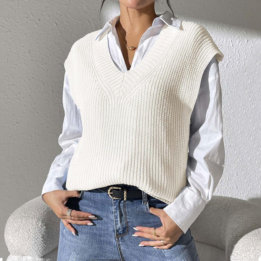 Женский весенне-осенний новый жилет с v-образным вырезом, свитер машинной вязки, жилеты