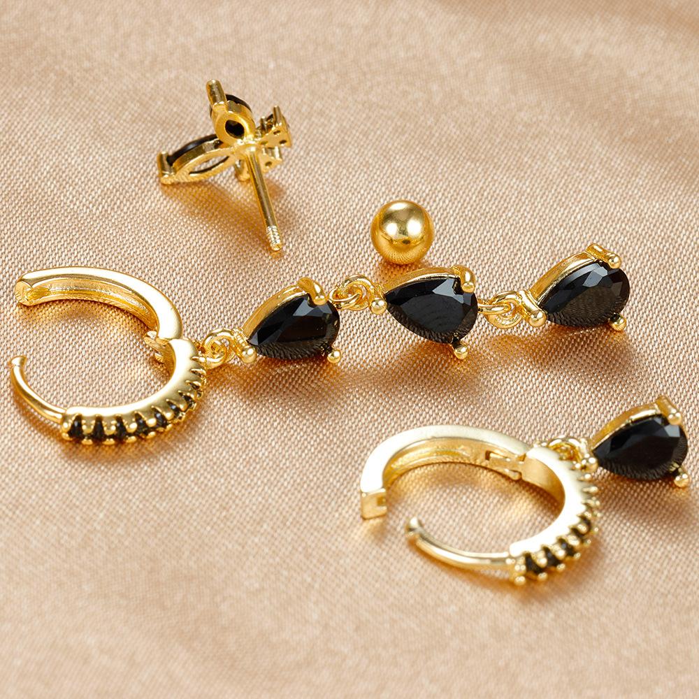 New Design Cubic Zirconia Water Drop Hoop Earrings Set for Women Geometric Stainless Steel Cartilage Earrings Piercing Jewelry