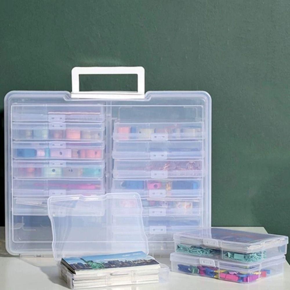 Clear Photo Storage Box 16 Inner Organizer Cards Keeper Craft Storage Case  Stickers