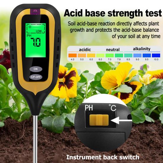 1 компл. тестер почвы, высокоточный цифровой дисплей 4 в 1, тестер температуры почвы, влажности, освещенности, PH для домашнего использования