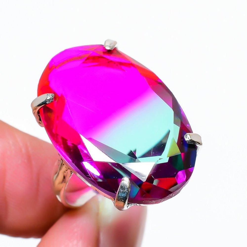 Кольцо из серебра 925 пробы с натуральным двухцветным турмалином, размер 8 f4T16