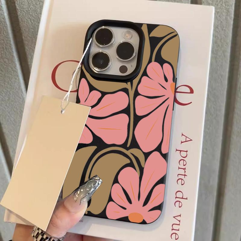 Cute Pink Flowers Pattern Lychee Texture Phone Case For iPhone 17 Air 16 e 15 14 13 12 11 Pro Max Plus SE 2020 2022 Soft Cover