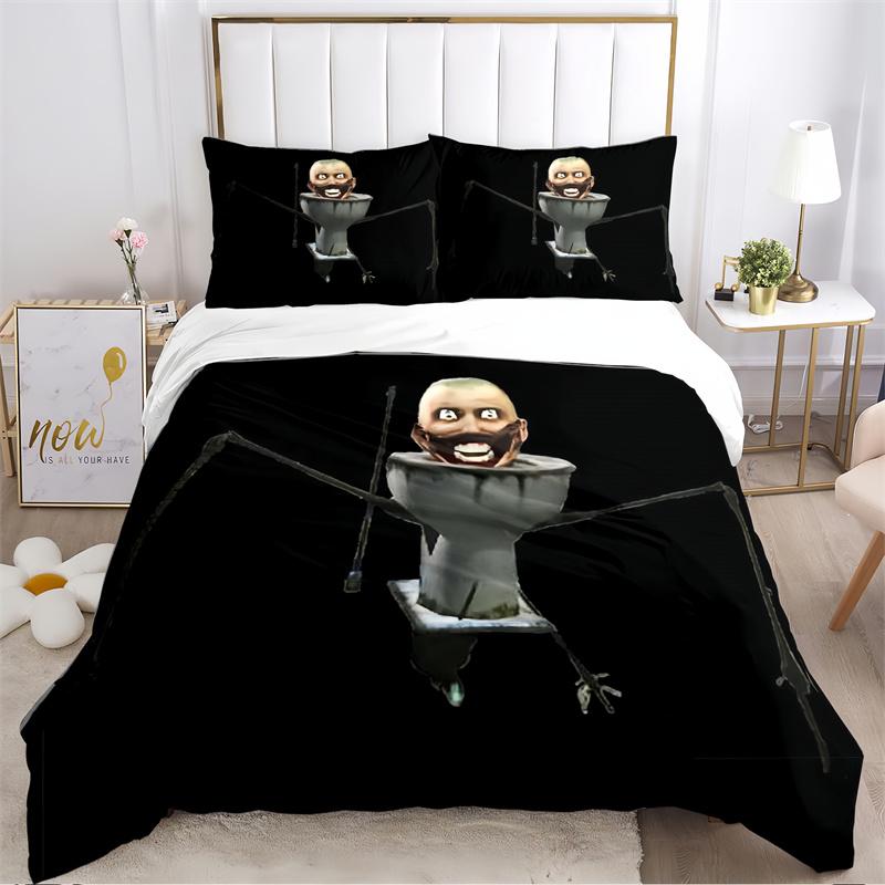 Red Robot Speaker Head Print Bedding Set, Sci-Fi Cartoon Character Bed Linen(1 * duvet cover + 2 * pillowcase, without core)