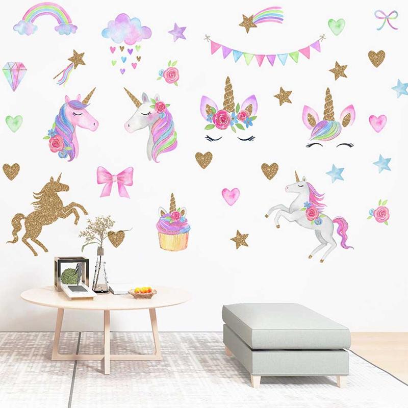 Мультфильм Лошадь Звезда Сердце Форма Узор Наклейки На Стены Для Детской Комнаты Украшения Дома Diy Животное Фреска Искусство ПВХ Наклейка