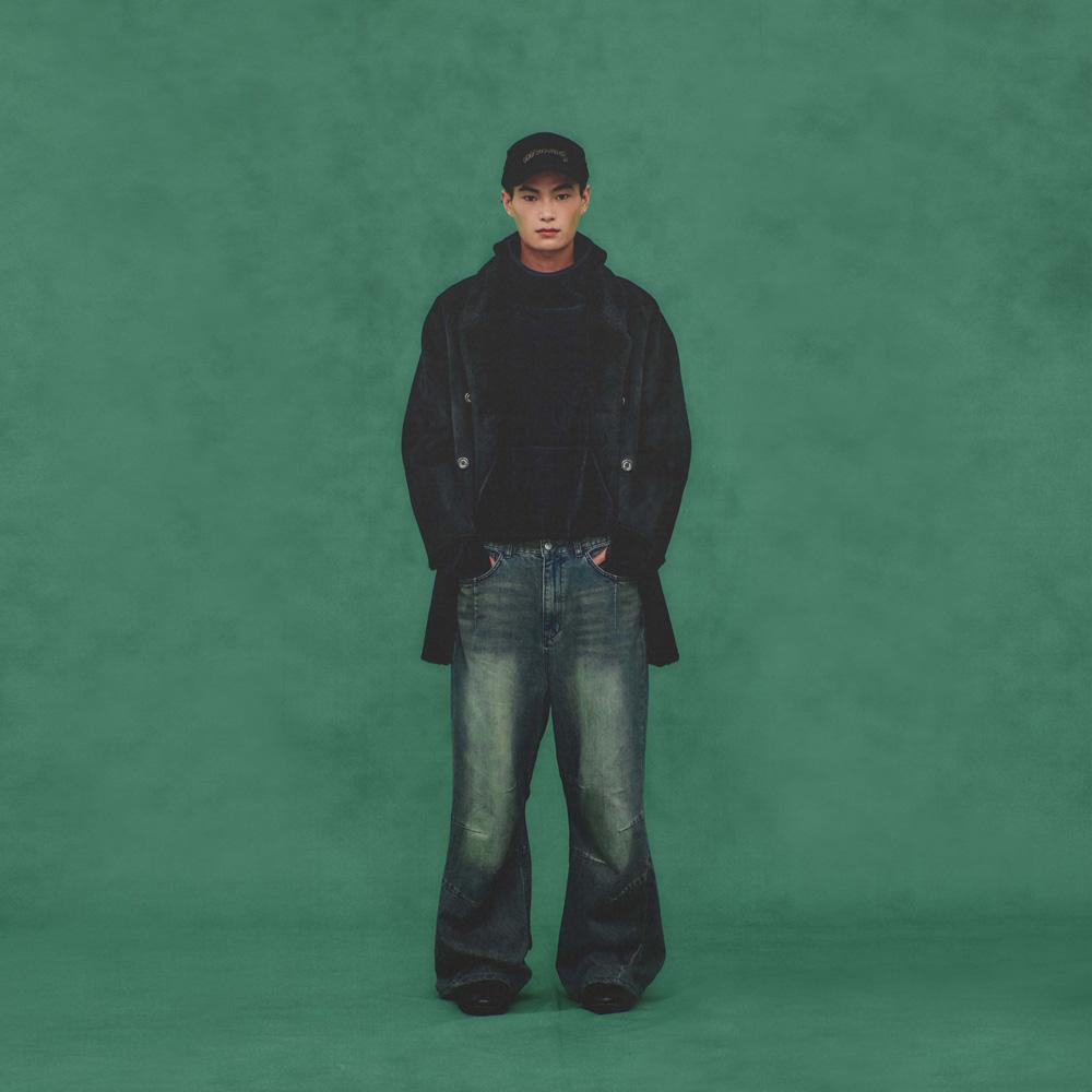 999Humanity Double-Breasted Shearling Coat (Black)