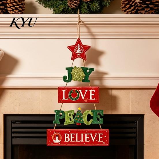 Holiday Home Decor Ornaments Rustic Wooden Hanging Pendant for Christmas Door, Decorative Festive Door Handle Decorations Sign Ornament with Hemp Rope