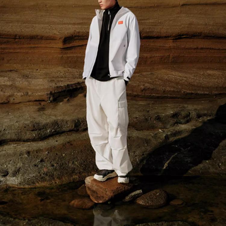 Anta Куртка мужская с капюшоном на молнии, однотонная, с национальным флагом, водонепроницаемая, ветрозащитная, дышащая, чисто-белая 152310629-1