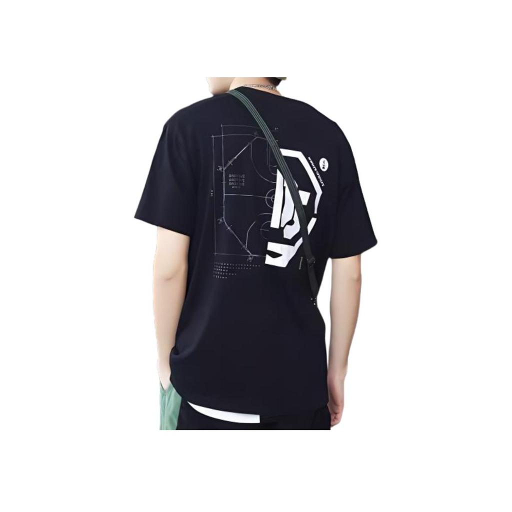 Li-Ning Футболка мужская с коротким рукавом и круглым вырезом, свободного кроя, черная AHSQ229-4