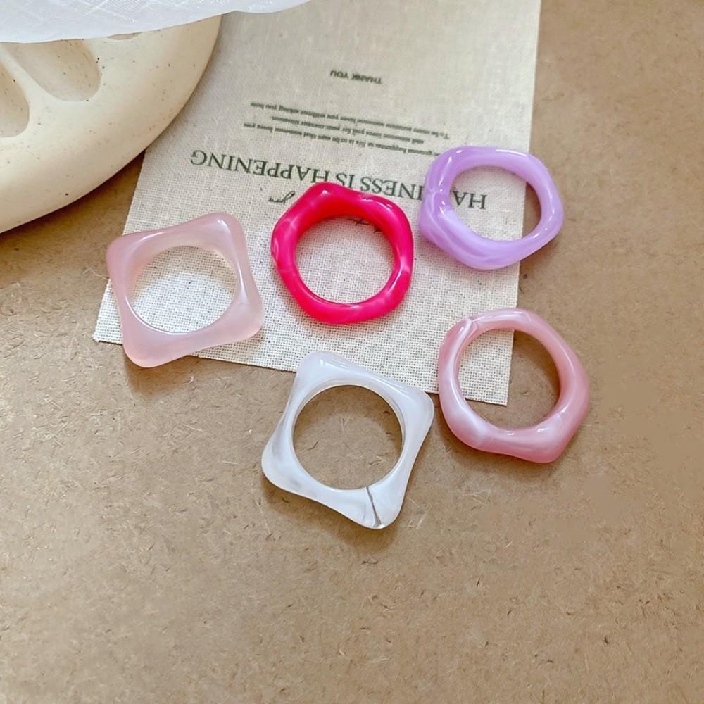 5Pcs Resin Acrylic Finger Ring Geometric Ring Fashion Irregular Rings  Jewelry Accessories