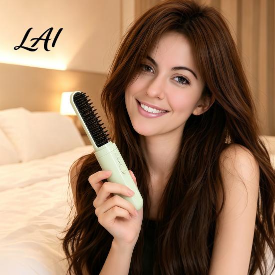 3 Temperature Settings Straightener Brush 2-in-1 Portable Hair Brush Curling Straightening Comb with Negative Ion Settings USB Rechargeable Electric