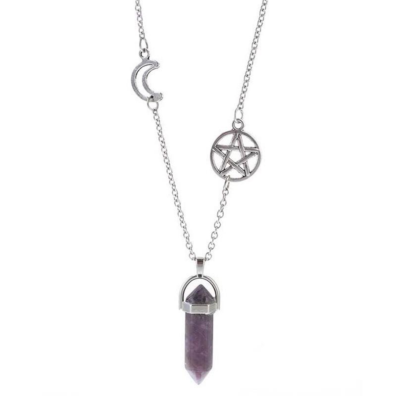 Layered Agate Necklace With Hollow Moon Star Charm For Women Collarbone Jewelry