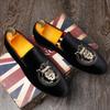 Luxury Designer Fashion Pointed Black Embroidery Velvet Shoes Men Casual Loafers Formal Dress Footwear Shoes for Men