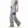 Unisex Retro Star Embroidery Patchwork Striped Loose Wide Leg Sweatpants Casual Pants