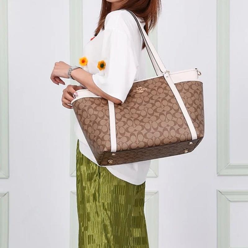 Coach Baby 36 Classic Monogram Logo Coated Canvas Leather Tote Bag Women tote Khaki White C4071-IMDJ8
