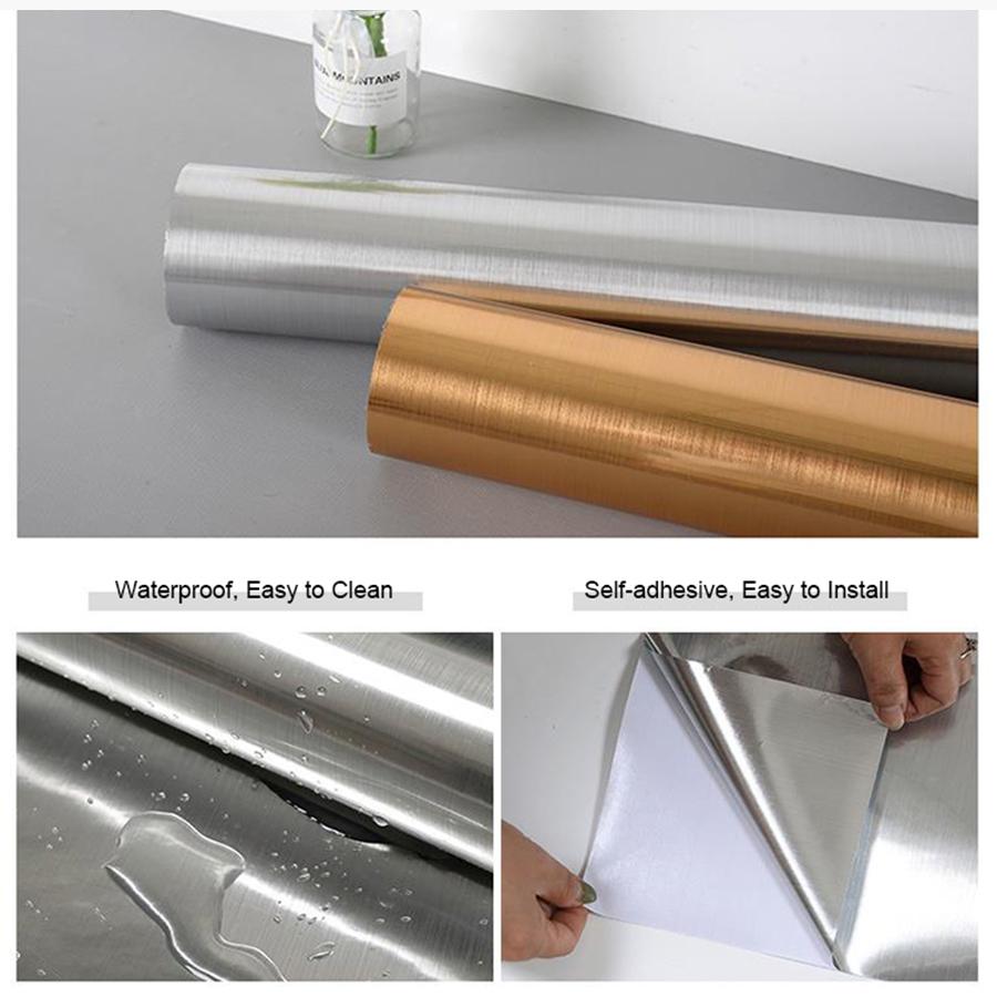 Толстые самоклеящиеся обои с отделкой под шлифованный / зеркальный металл, наклейки для ремонта старой электрики, водонепроницаемая металлическая липкая бумага для мебели и столешниц