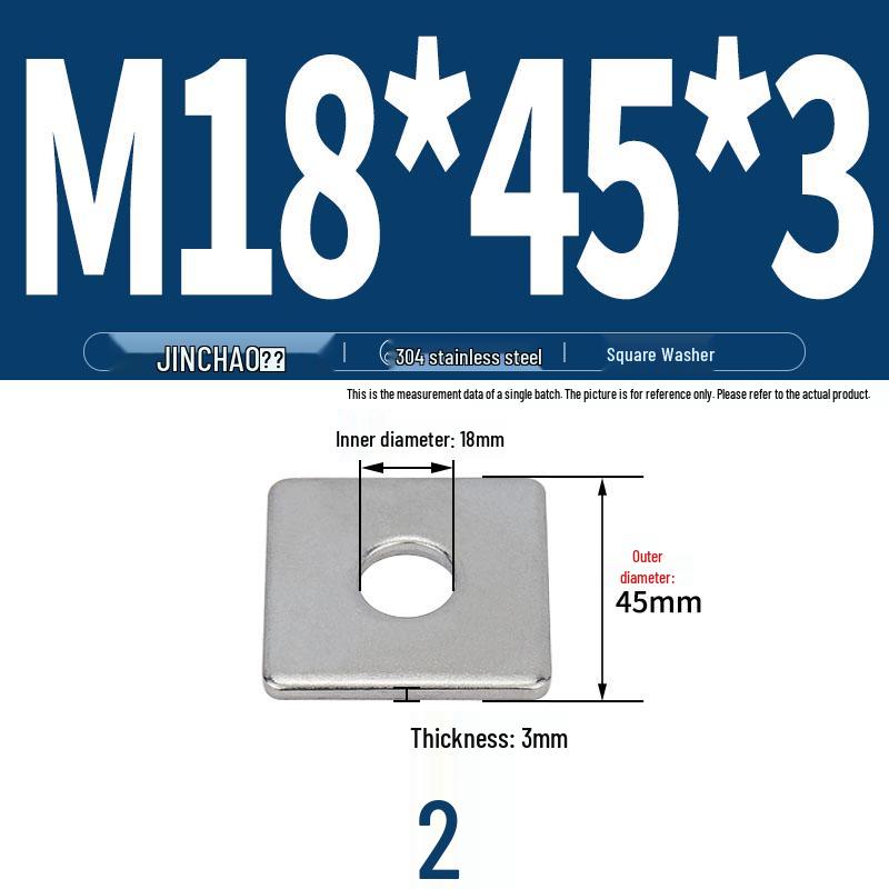 304 Stainless Steel Thickened Square Flat Washer for Curtain Wall (M4-M16)